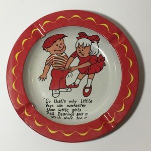 Vintage 1970s Novelty Ashtray - Little Boys Can Run Faster Than Little Girls